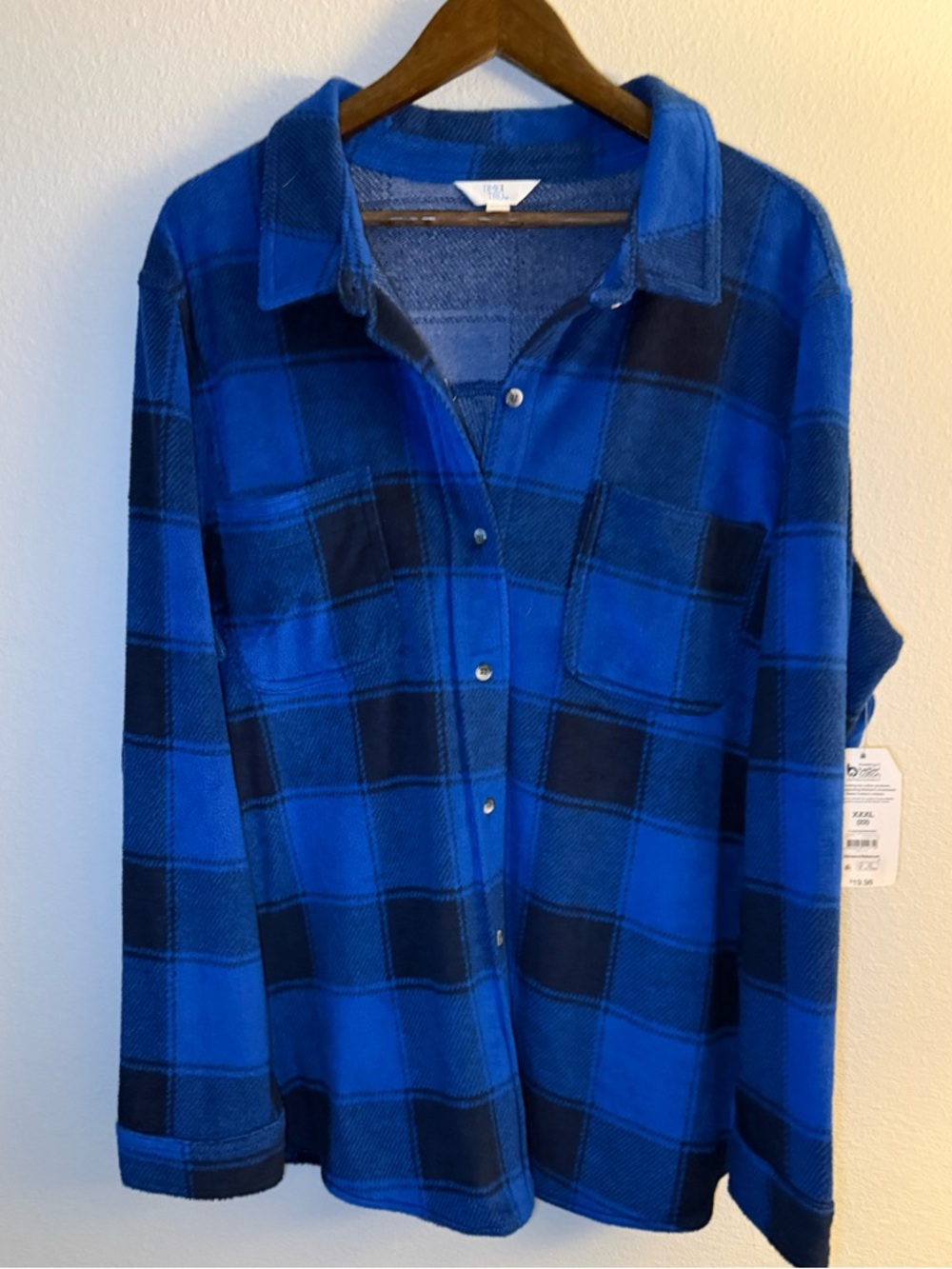 Time and Tru Blue and Black Plaid Button-Down Shirt